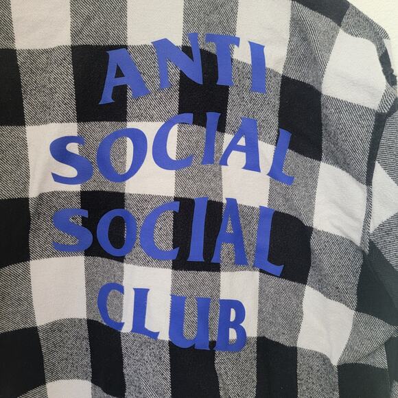 Anti‎ Social Social Club Sz Medium Flannel Plaid Button Up Long Sleeve Casual - Picture 8 of 9